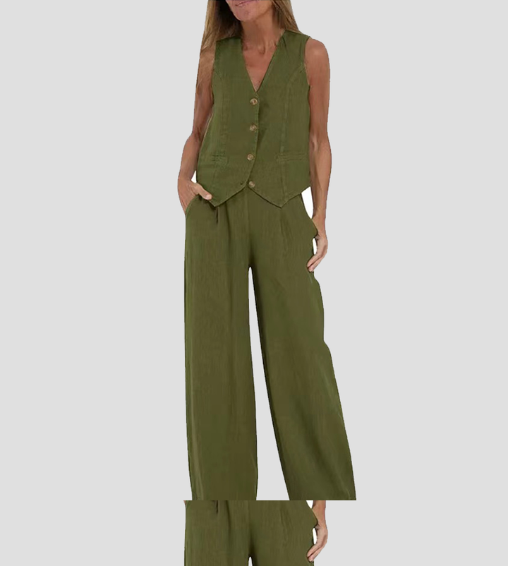Aira - Completo due pezzi con gilet e pantaloni a gamba larga
