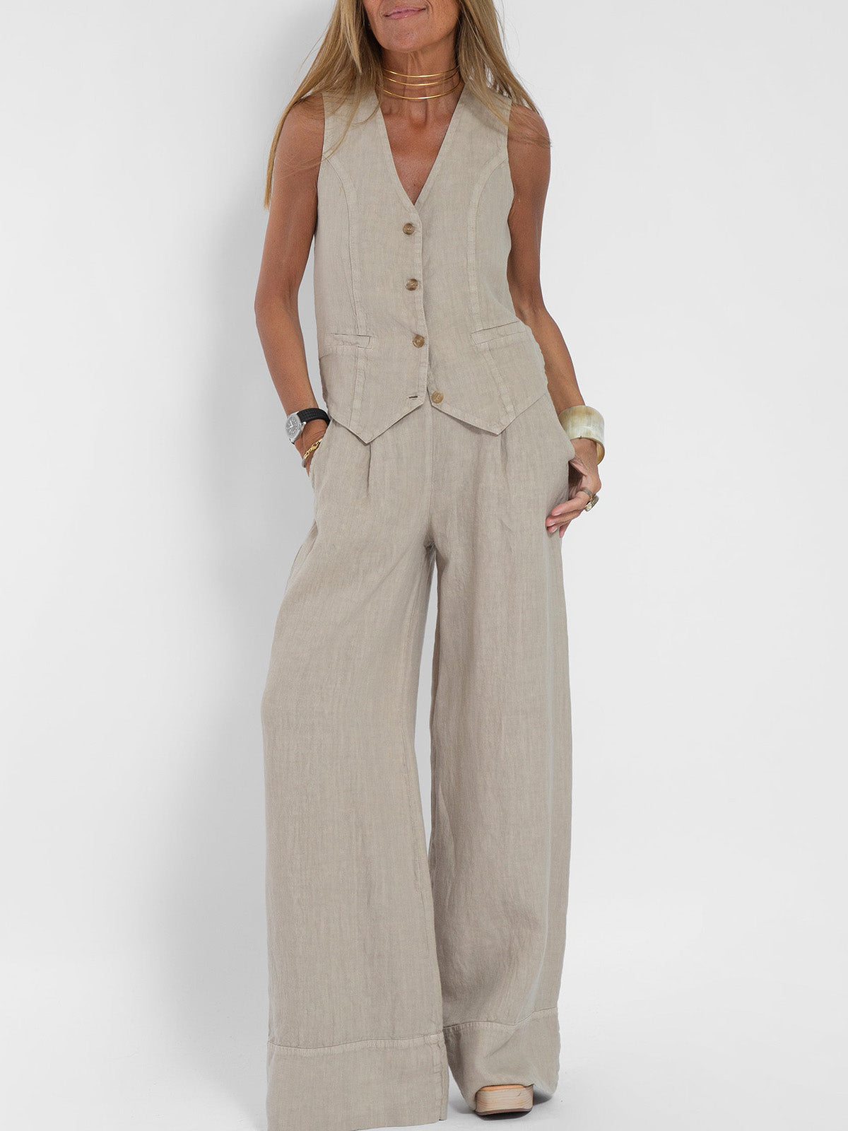 Aira - Completo due pezzi con gilet e pantaloni a gamba larga
