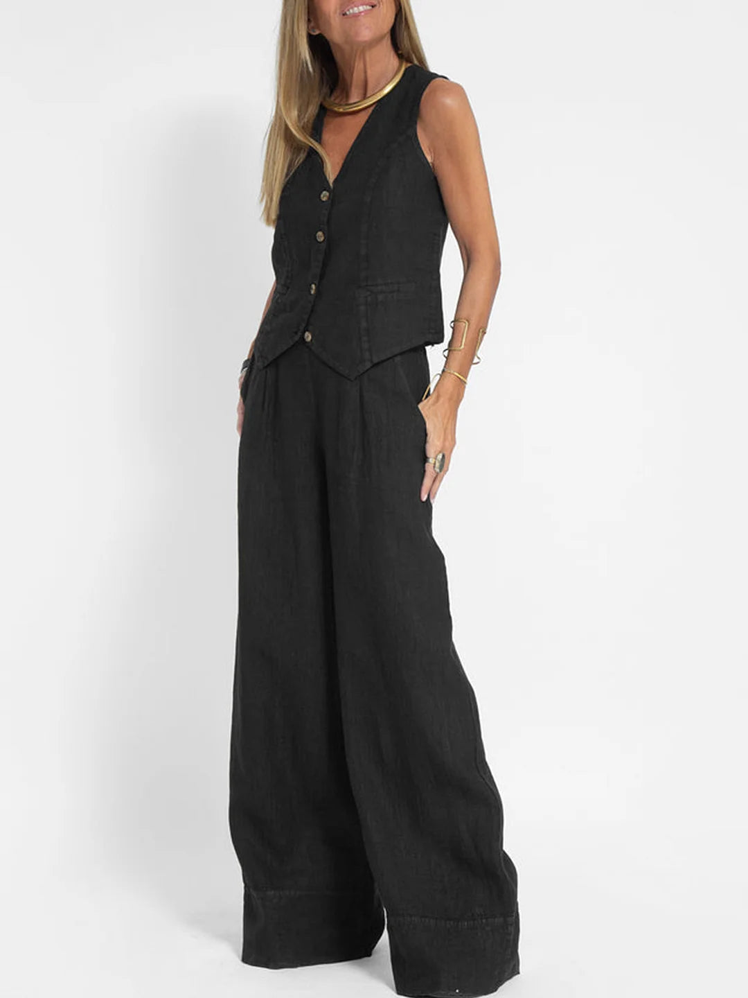Aira - Completo due pezzi con gilet e pantaloni a gamba larga