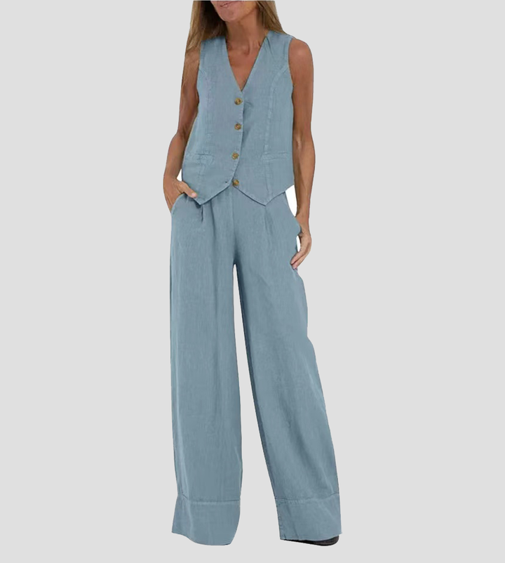 Aira - Completo due pezzi con gilet e pantaloni a gamba larga
