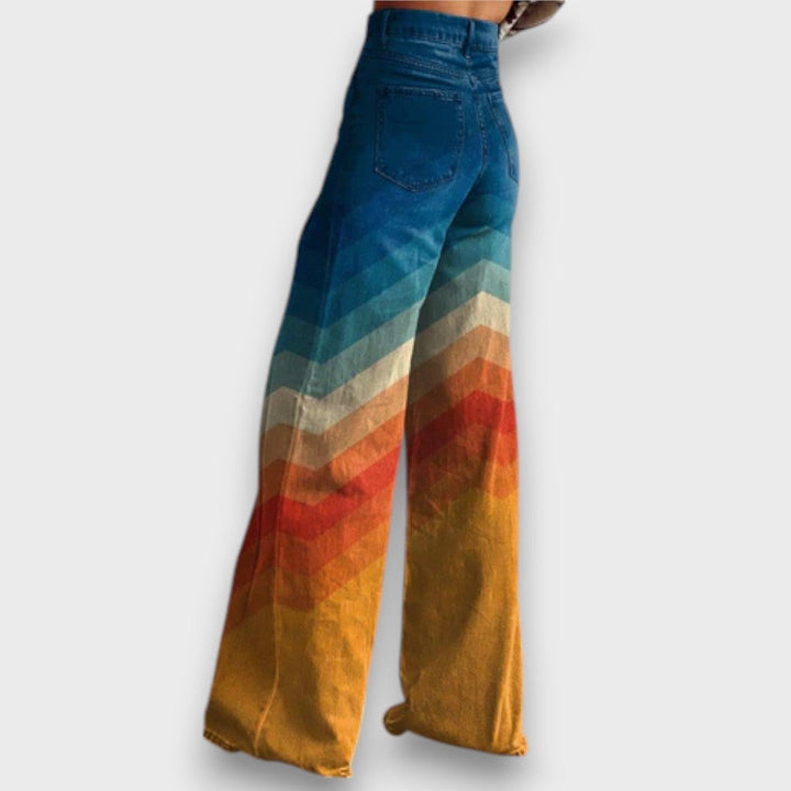 Zamira – Pantaloni larghi con zigzag retrò in sfumatura di colore